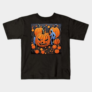 Festive Halloween Pumpkin Carving with Autumn Leaves Kids T-Shirt